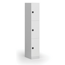Šatníková skrinka S1 s úložnými boxmi, 3 boxy, 1850 x 300 x 500 mm, zámok s čítačkou RFID kariet, laminované dvere, biela