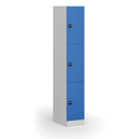 Šatníková skrinka S1 s úložnými boxmi, 3 boxy, 1850 x 300 x 500 mm, zámok s čítačkou RFID kariet, modré dvere