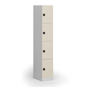 Šatníková skrinka S1 s úložnými boxmi, 4 boxy, 1850 x 300 x 500 mm, kódový zámok, laminované dvere, breza