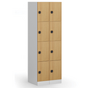 Šatníková skrinka S1 s úložnými boxmi, 4 boxy, 1850 x 300 x 500 mm, kódový zámok, laminované dvere, buk