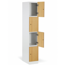 Šatníková skrinka S1 s úložnými boxmi, 4 boxy, 1850 x 300 x 500 mm, kódový zámok, laminované dvere, buk
