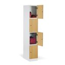 Šatníková skrinka S1 s úložnými boxmi, 4 boxy, 1850 x 300 x 500 mm, kódový zámok, laminované dvere, buk
