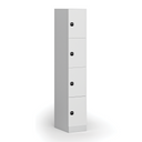 Šatníková skrinka S1 s úložnými boxmi, 4 boxy, 1850 x 300 x 500 mm, zámok s čítačkou RFID kariet, laminované dvere, biela
