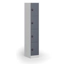 Šatníková skrinka S1 s úložnými boxmi, 4 boxy, 1850 x 300 x 500 mm, zámok s čítačkou RFID kariet, tmavosivé dvere