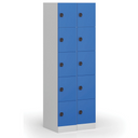 Šatníková skrinka S1 s úložnými boxmi, 5 boxov, 1850 x 300 x 500 mm, demont, kódový zámok, modré dvere