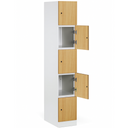 Šatníková skrinka S1 s úložnými boxmi, 5 boxov, 1850 x 300 x 500 mm, demont, mechanický kódový zámok, laminované dvere, orech