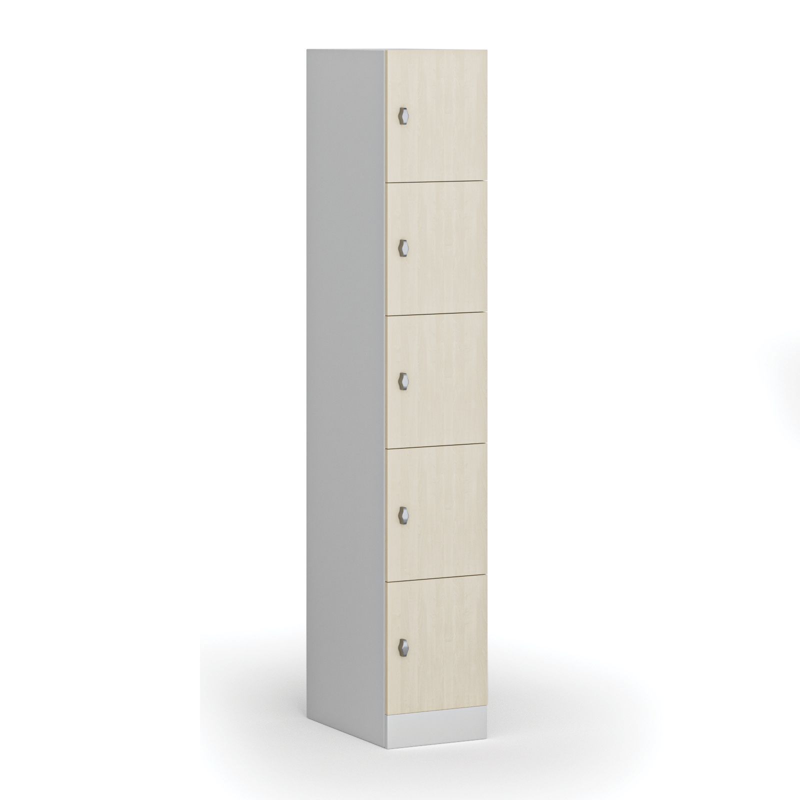 Fotografia produktu: Šatníková skrinka S1 s úložnými boxmi, 5 boxov, 1850 x 300 x 500 mm, otočný zámok, laminované dvere, breza