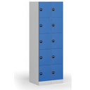 Šatníková skrinka S1 s úložnými boxmi, 5 boxov, 1850 x 300 x 500 mm, zámok s čítačkou RFID kariet, modré dvere