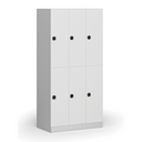 Šatníková skrinka S1 s úložnými boxmi, 6 boxov, 1850 x 900 x 500 mm, demont, kódový zámok, laminované dvere, biela