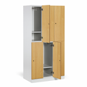 Šatníková skrinka S1 s úložnými boxmi, 6 boxov, 1850 x 900 x 500 mm, kódový zámok, laminované dvere, breza