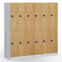Šatníková skrinka S1 s úložnými boxmi, 6 boxov, 1850 x 900 x 500 mm, kódový zámok, laminované dvere, orech