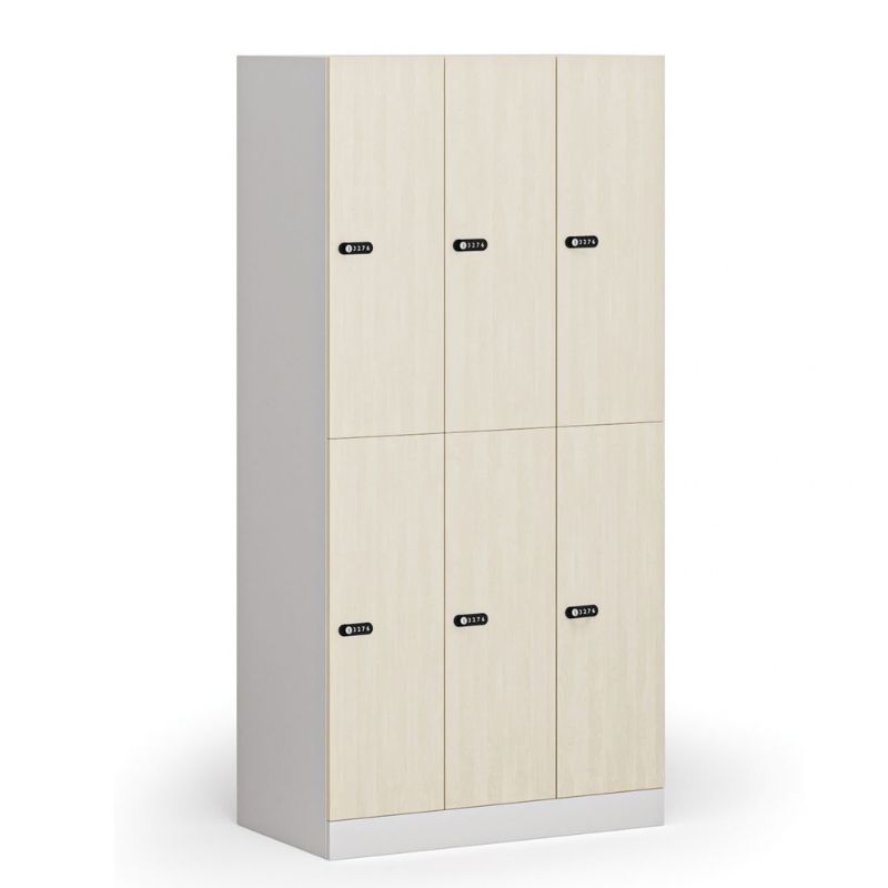 Fotografia produktu: Šatníková skrinka S1 s úložnými boxmi, 6 boxov, 1850 x 900 x 500 mm, mechanický kódový zámok, laminované dvere, breza