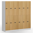 Šatníková skrinka S1 s úložnými boxmi, 6 boxov, 1850 x 900 x 500 mm, mechanický kódový zámok, laminované dvere, buk