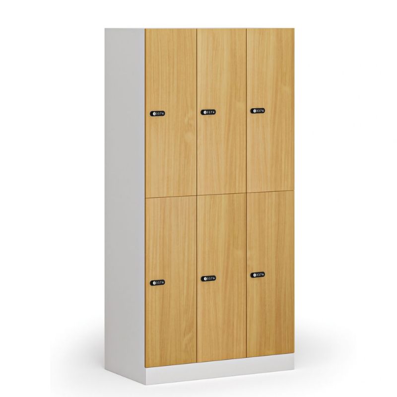 Fotografia produktu: Šatníková skrinka S1 s úložnými boxmi, 6 boxov, 1850 x 900 x 500 mm, mechanický kódový zámok, laminované dvere, buk