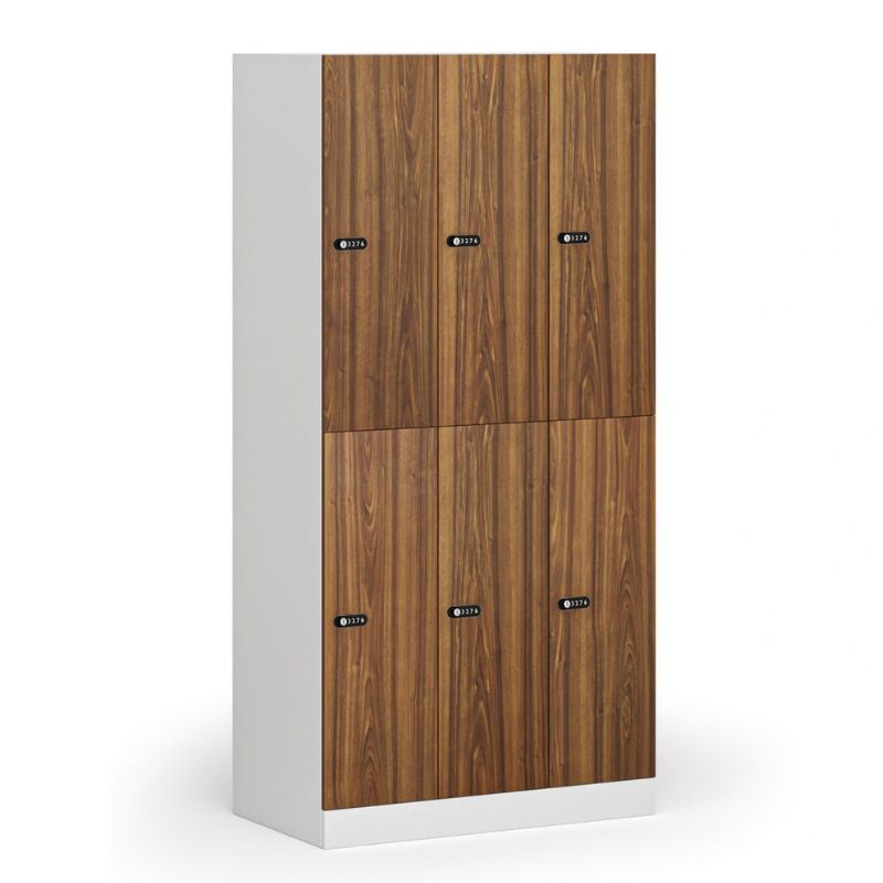 Fotografia produktu: Šatníková skrinka S1 s úložnými boxmi, 6 boxov, 1850 x 900 x 500 mm, mechanický kódový zámok, laminované dvere, orech