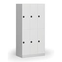 Šatníková skrinka S1 s úložnými boxmi, 6 boxov, 1850 x 900 x 500 mm, zámok s čítačkou RFID kariet, laminované dvere, biela