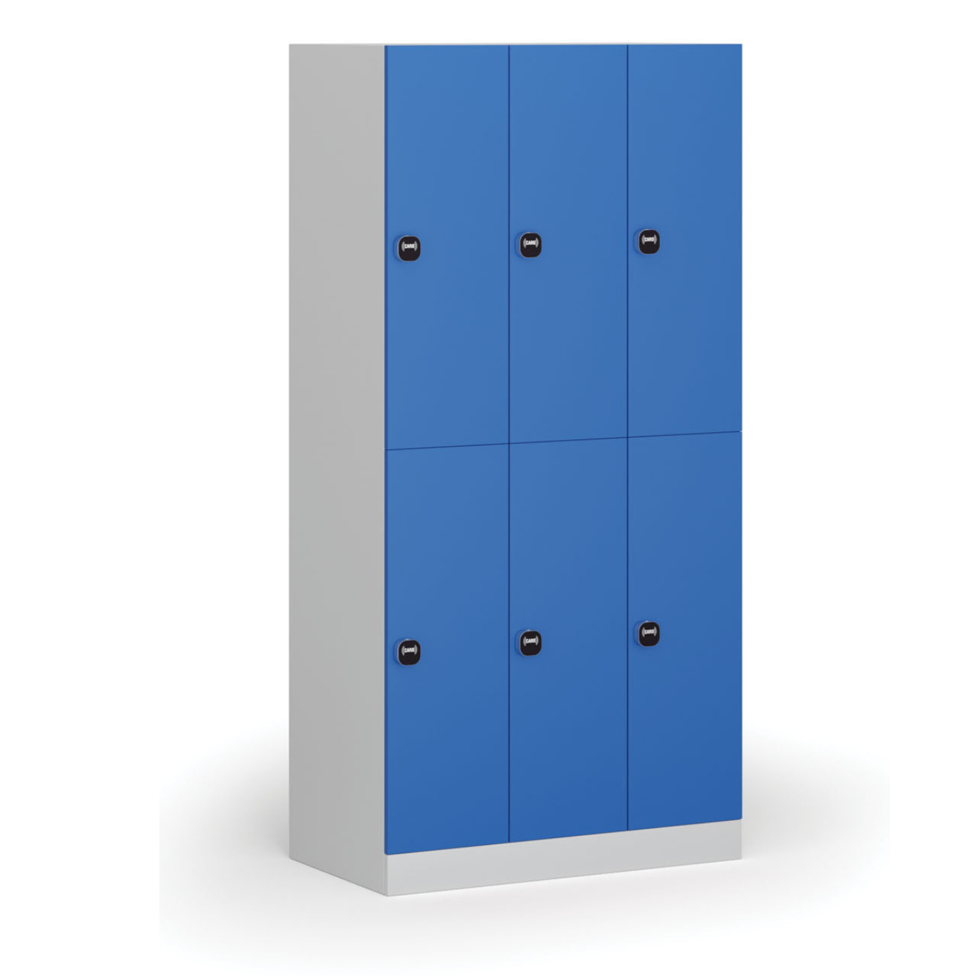Fotografia produktu: Šatníková skrinka S1 s úložnými boxmi, 6 boxov, 1850 x 900 x 500 mm, zámok s čítačkou RFID kariet, modré dvere