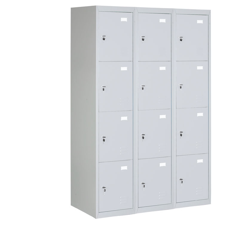 Fotografia produktu: Šatníková skrinka S2 s úložnými boxami, 12 boxov, 1820 x 1140 x 500 mm, demont, cylindrický zámok, sivé dvere