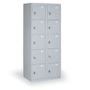 Šatníková skrinka S2 s úložnými boxami, 5 boxov, 1820 x 380 x 500 mm, demont, cylindrický zámok, sivé dvere