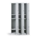 Šatníková skrinka S2 s úložnými boxami, 6 boxov, 1820 x 900 x 500 mm, demont, cylindrický zámok, sivé dvere