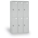 Šatníková skrinka S2 s úložnými boxami, 6 boxov, 1820 x 900 x 500 mm, demont, cylindrický zámok, sivé dvere