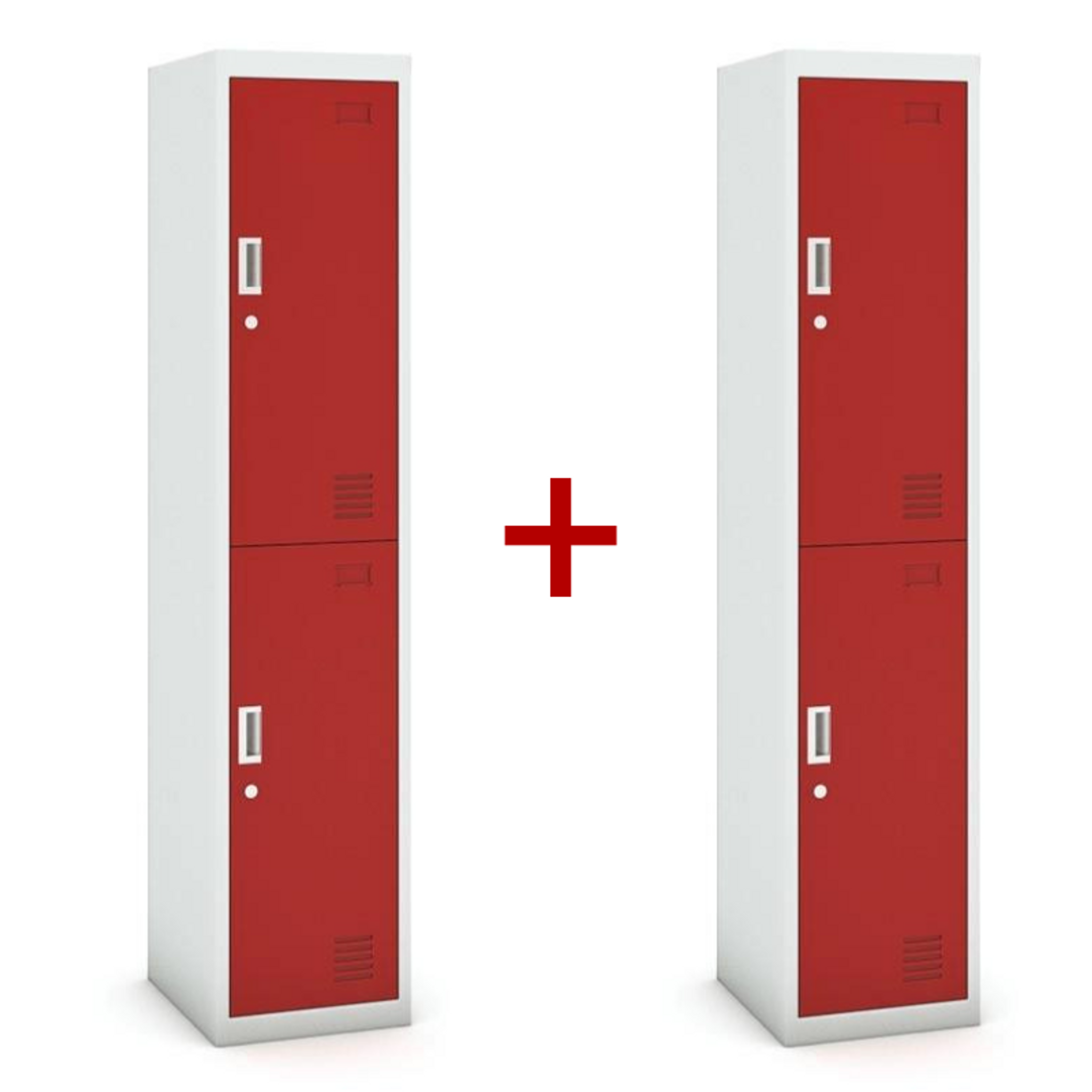 Šatníková skrinka S3 dvojdverová 1+1 ZADARMO, demont, cylindrický zámok, sivá/červená