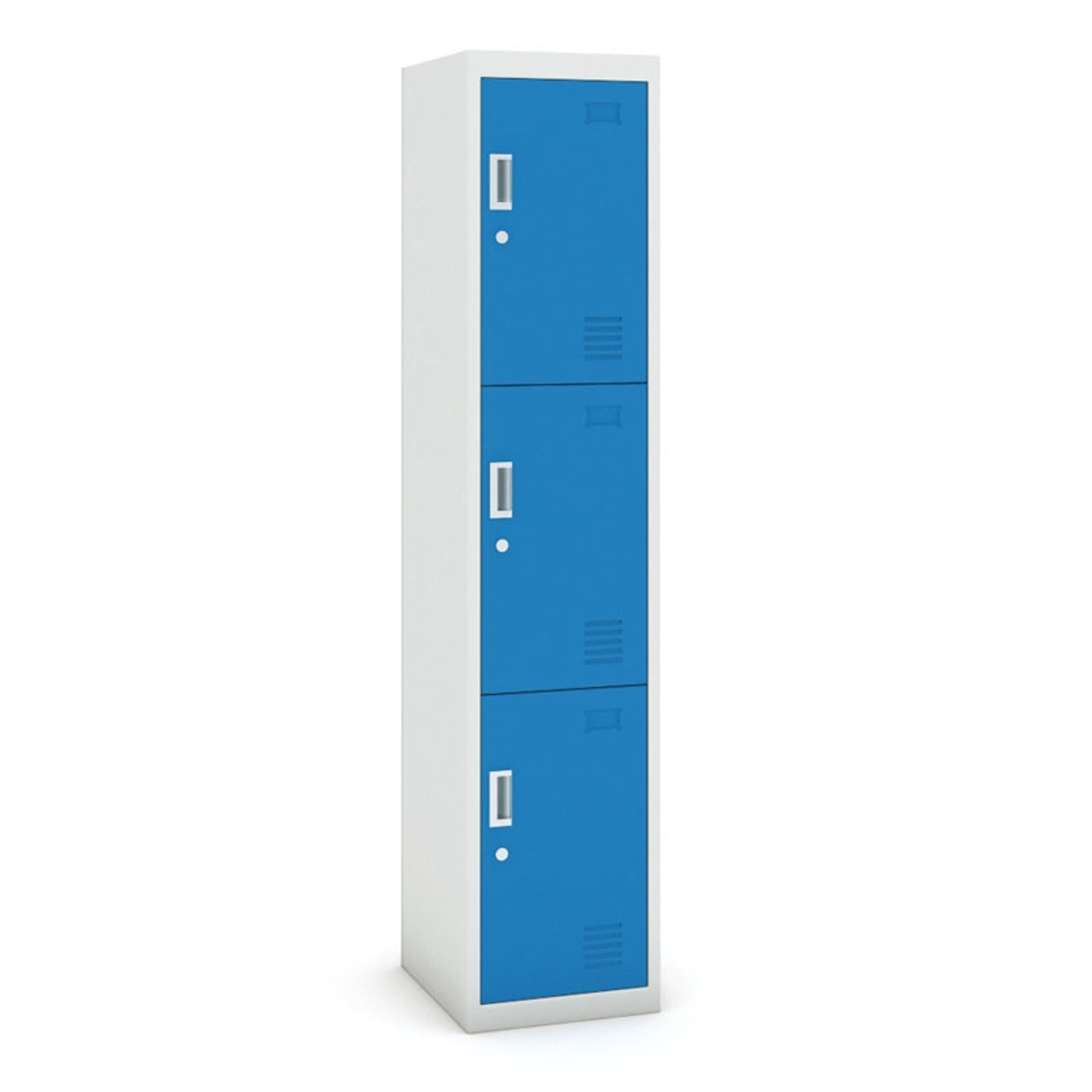 Šatníková skrinka S3 s úložnými boxami, 3 boxy, 1800 x 380 x 450 mm, demont, cylindrický zámok, sivá/modrá
