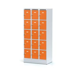 Šatníková skrinka S6 na sokli s úložnými boxami, 15 boxov, 1920 x 900 x 500 mm, cylindrický zámok, oranžové dvere