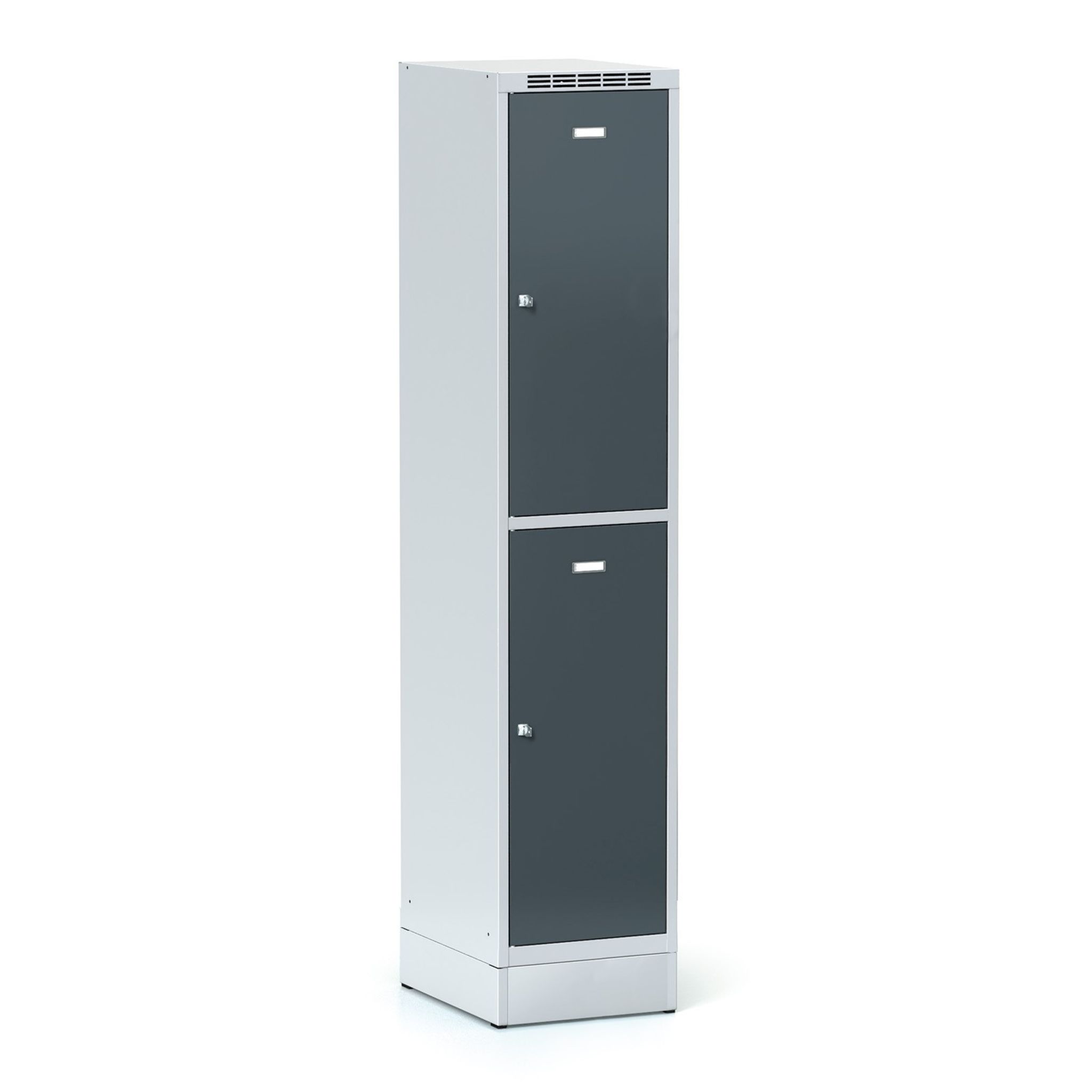 Šatníková skrinka S6 s úložnými boxami na sokli, 2 boxy, 1920 x 400 x 500 mm, cylindrický zámok
