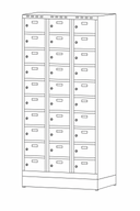 Šatníková skrinka S6 na sokli s úložnými boxami, 30 boxov, 1920 x 900 x 500 mm, otočný zámok, modré dvere