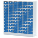 Šatníková skrinka S6 na sokli s úložnými boxami, 30 boxov, 1920 x 900 x 500 mm, otočný zámok, oranžové dvere