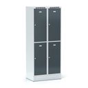 Šatníková skrinka S6 na sokli s úložnými boxami, 4 boxy, 1920 x 800 x 500 mm, cylindrický zámok, tmavosivé dvere