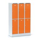 Šatníková skrinka S6 na sokli s úložnými boxami, 6 boxov, 1920 x 1200 x 500 mm, otočný zámok, oranžové dvere