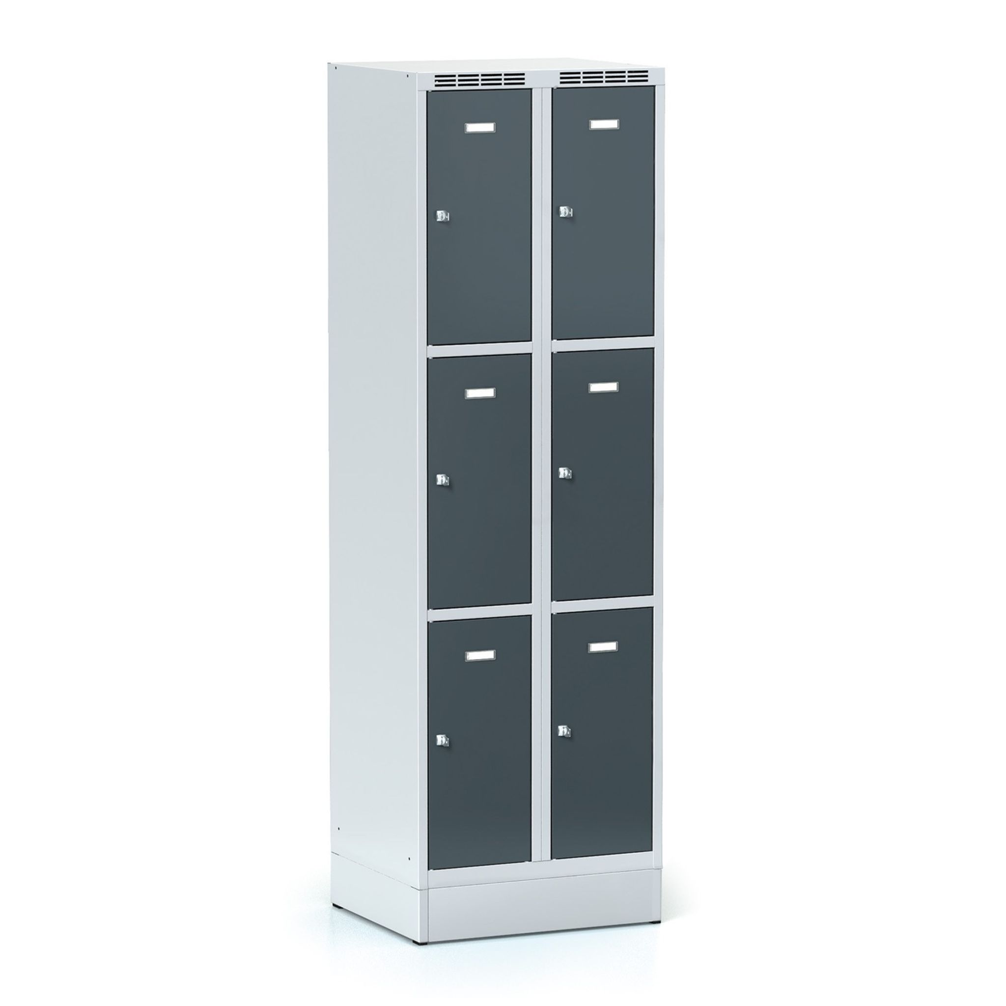 Šatníková skrinka S6 na sokli s úložnými boxami, 6 boxov, 1920 x 600 x 500 mm, otočný zámok