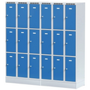 Šatníková skrinka S6 na sokli s úložnými boxami, 9 boxov, 1920 x 900 x 500 mm, cylindrický zámok, tmavosivé dvere