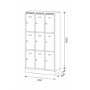 Šatníková skrinka S6 na sokli s úložnými boxami, 9 boxov, 1920 x 900 x 500 mm, otočný zámok, tmavosivé dvere