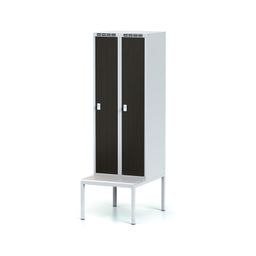 Šatníková skrinka S6 s lavičkou, 2-dverová, 1875 x 600 x 500/800 mm, cylindrický zámok, laminované dvere, wenge