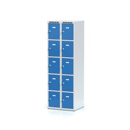 Šatníková skrinka S6 s úložnými boxami, 10 boxov, 1800 x 600 x 500 mm, cylindrický zámok, modré dvere