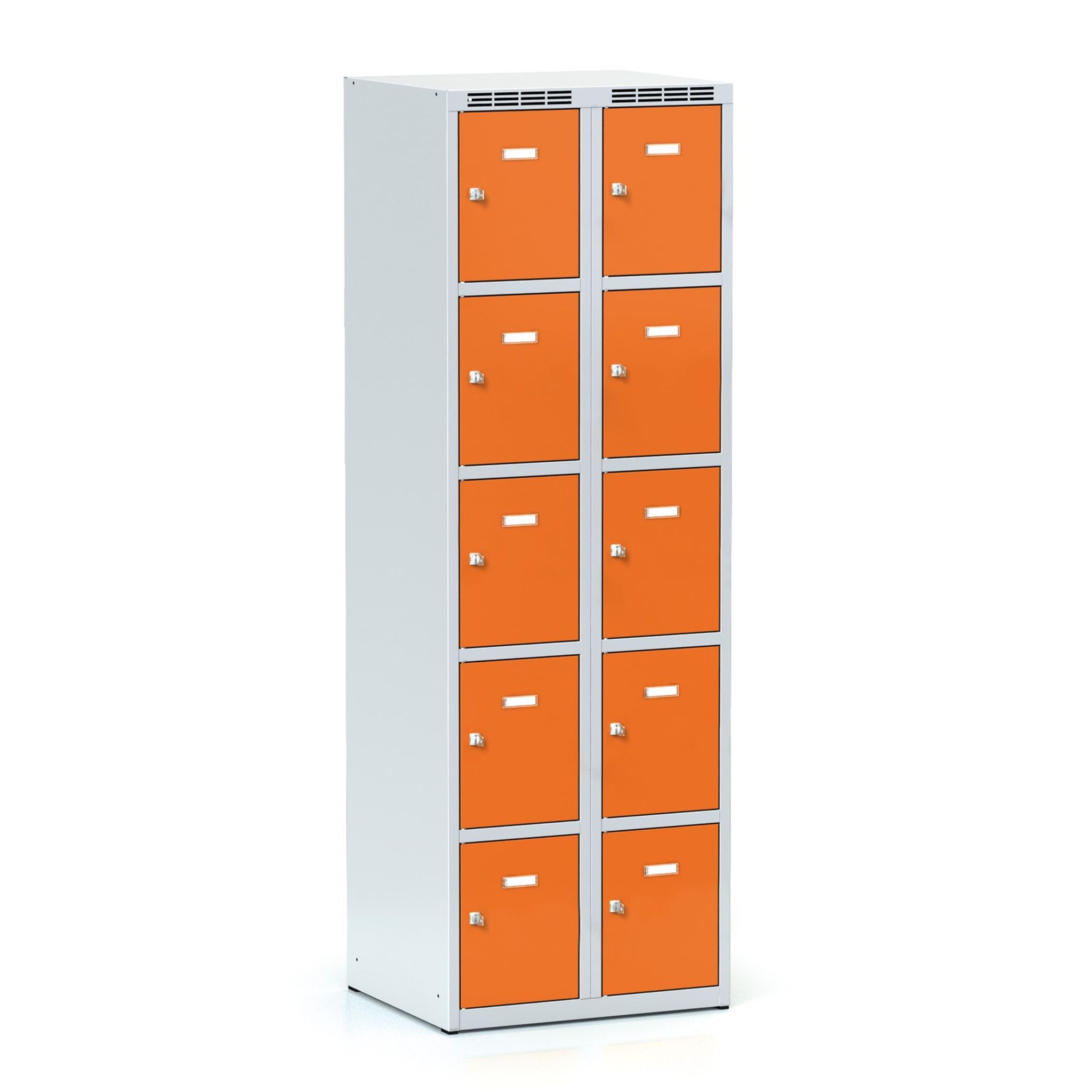 Šatníková skrinka S6 s úložnými boxami, 10 boxov, 1800 x 600 x 500 mm, cylindrický zámok, oranžové dvere