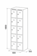 Šatníková skrinka S6 s úložnými boxami, 10 boxov, 1800 x 600 x 500 mm, cylindrický zámok, sivé dvere