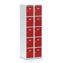 Šatníková skrinka S6 s úložnými boxami, 10 boxov, 1800 x 600 x 500 mm, otočný zámok, červené dvere