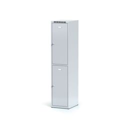 Šatníková skrinka S6 s úložnými boxami, 2 boxy, 1800 x 400 x 500 mm, otočný zámok, sivé dvere