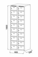 Šatníková skrinka S6 s úložnými boxami, 20 boxov, 1800 x 600 x 500 mm, cylindrický zámok, tmavosivé dvere