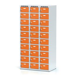 Šatníková skrinka S6 s úložnými boxami, 30 boxov, 1800 x 900 x 500 mm, cylindrický zámok, oranžové dvere