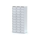 Šatníková skrinka S6 s úložnými boxami, 30 boxov, 1800 x 900 x 500 mm, cylindrický zámok, sivé dvere