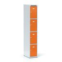 Šatníková skrinka S6 s úložnými boxami, 4 boxy, 1800 x 300 x 500 mm, cylindrický zámok, oranžové dvere
