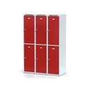 Šatníková skrinka S6 s úložnými boxami, 6 boxov, 1800 x 1200 x 500 mm, cylindrický zámok, červené dvere