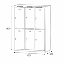 Šatníková skrinka S6 s úložnými boxami, 6 boxov, 1800 x 1200 x 500 mm, cylindrický zámok, sivé dvere