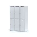 Šatníková skrinka S6 s úložnými boxami, 6 boxov, 1800 x 1200 x 500 mm, otočný zámok, sivé dvere