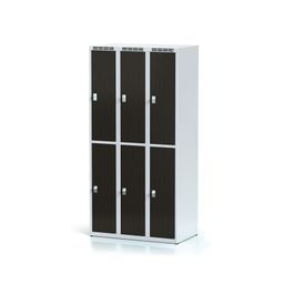 Šatníková skrinka S6 s úložnými boxami, 6 boxov 300 mm, laminované dvere wenge, cylindrický zámok